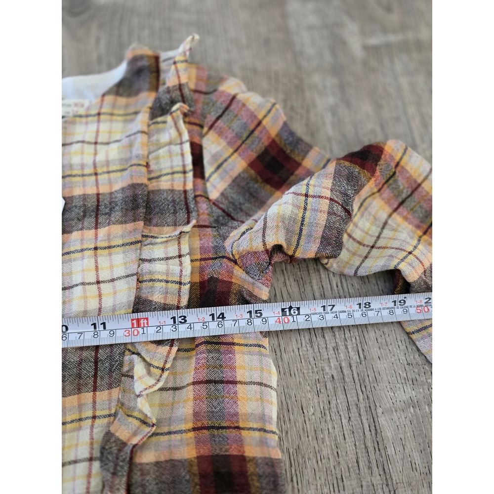 Zara Girls Plaid‎ Ruffle Dress Burgundy Mustard Size 13-14  NEW - Picture 6 of 9